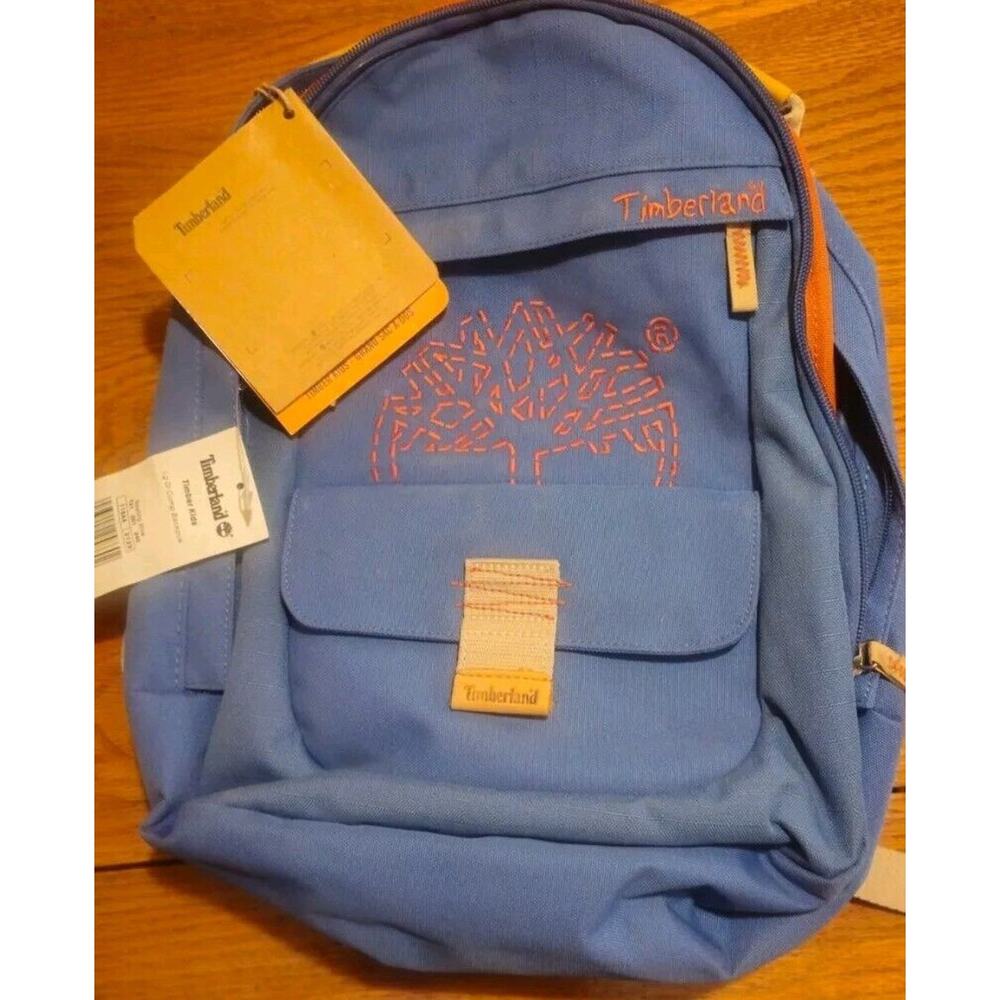 🎒Y2K Timberland Small Backpack Orange Blue Leather Canvas Belt Bum Bag Set
